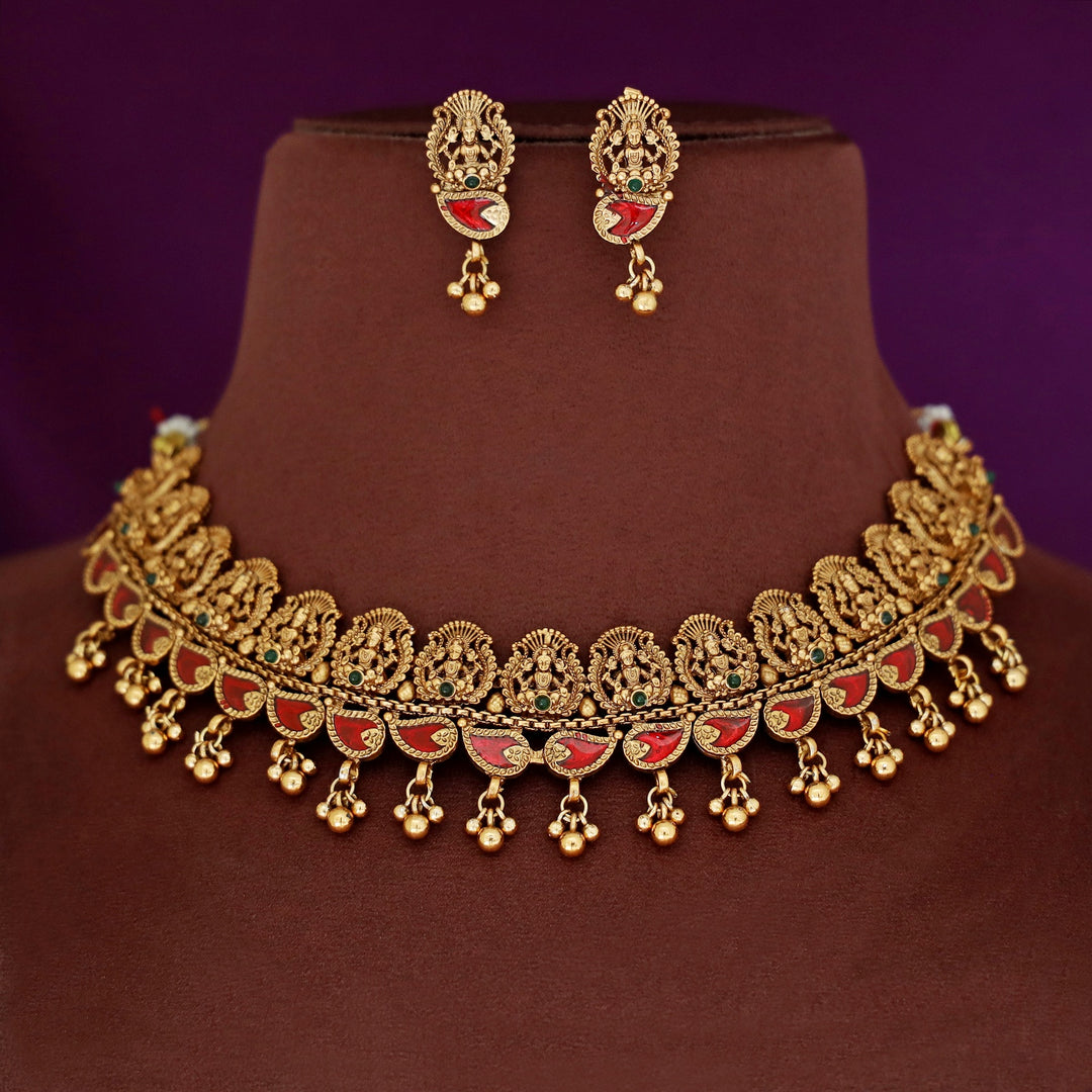 Vanisha Devi Enamel Palakka Short Neckpiece With Earring