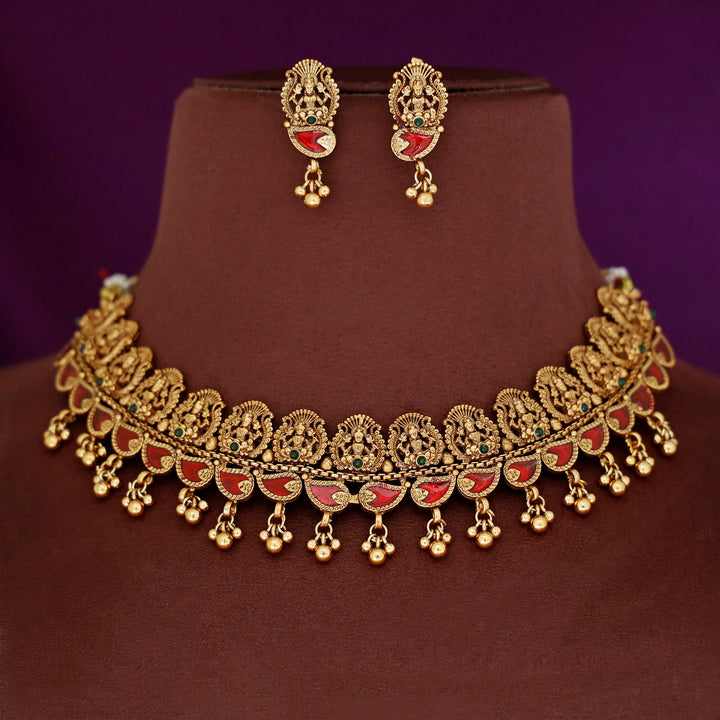 Vanisha Devi Enamel Palakka Short Neckpiece With Earring