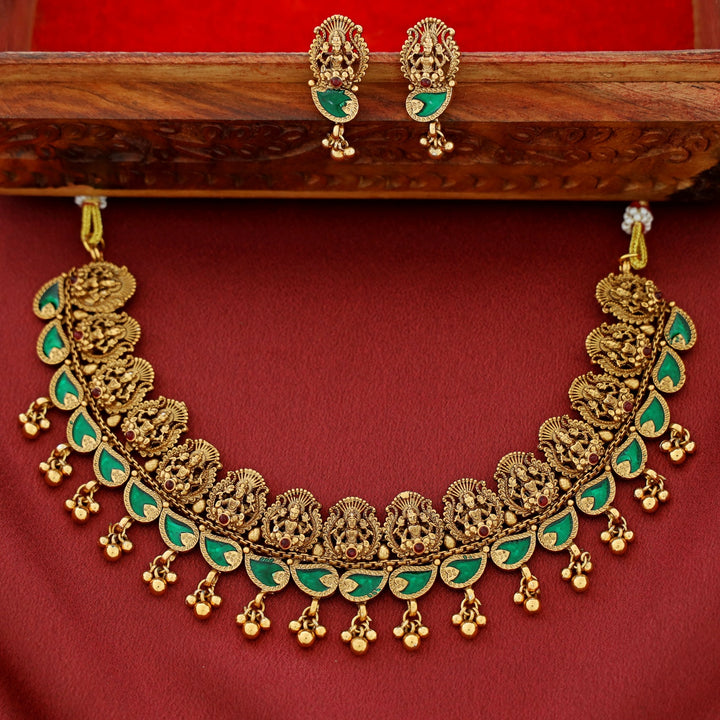 Vanisha Devi Enamel Palakka Short Neckpiece With Earring