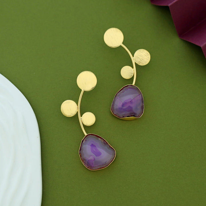 Ella Textured Circle Leaf Agate Earring