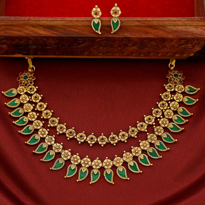 Nilanka 2 Layer Enamel Floral Neckpiece With Earring