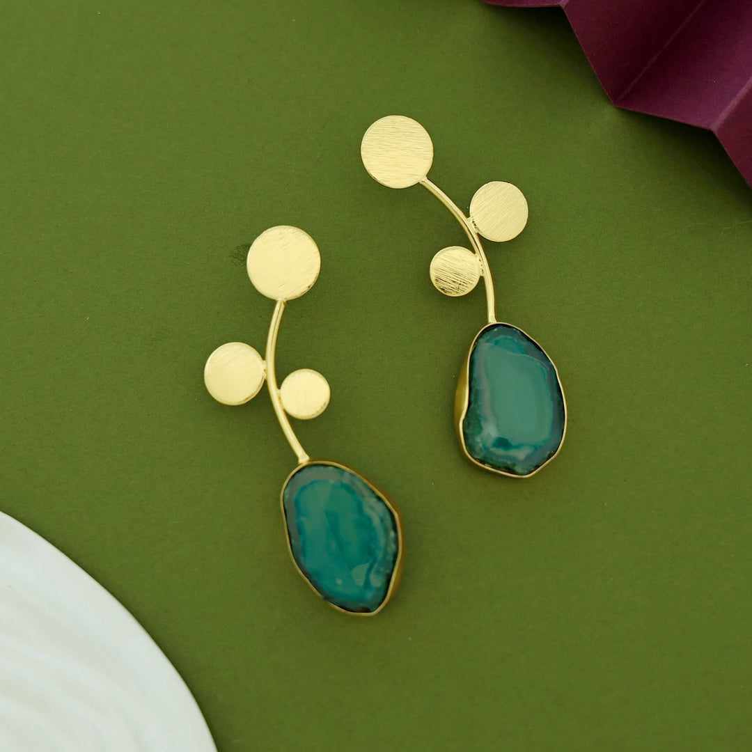 Ella Textured Circle Leaf Agate Earring