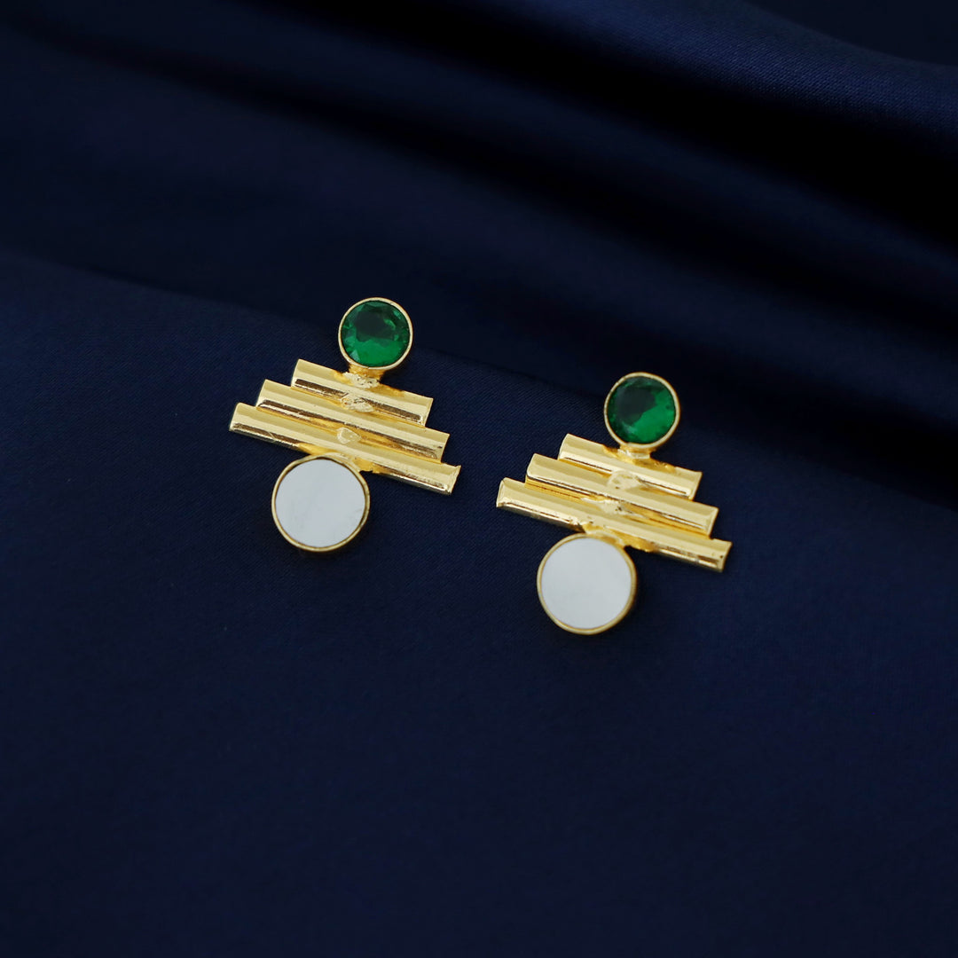 Tri Step Golden lines Glossy Earring