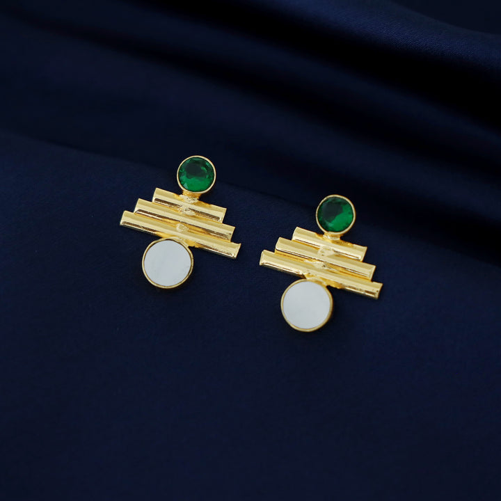 Tri Step Golden lines Glossy Earring