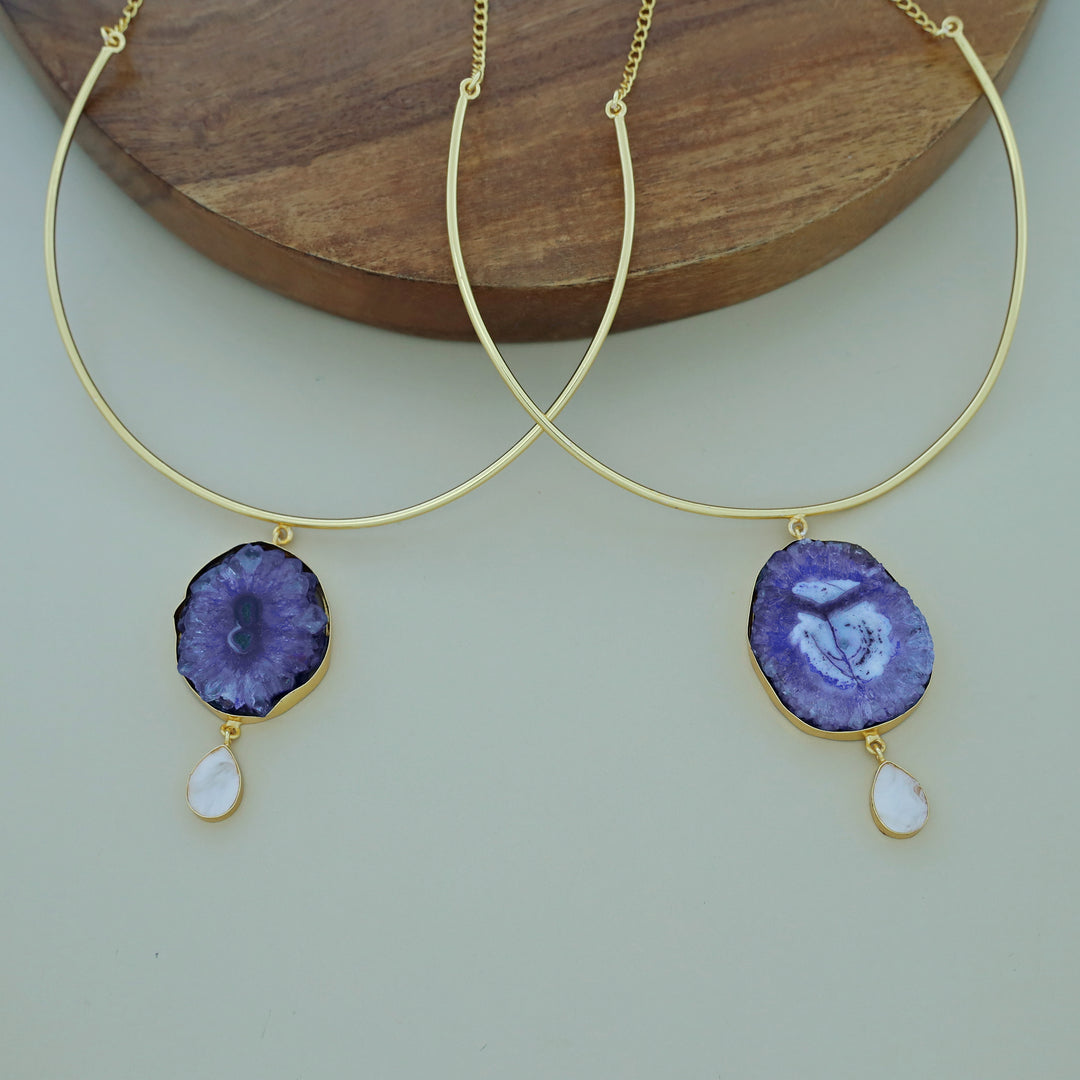 Golden Neck Cuff With Agate + Mop Pendant