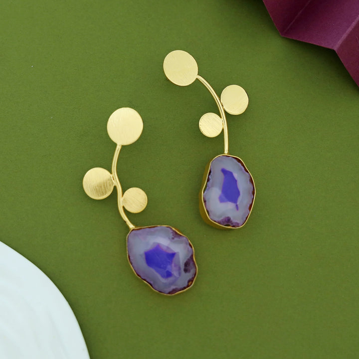 Ella Textured Circle Leaf Agate Earring