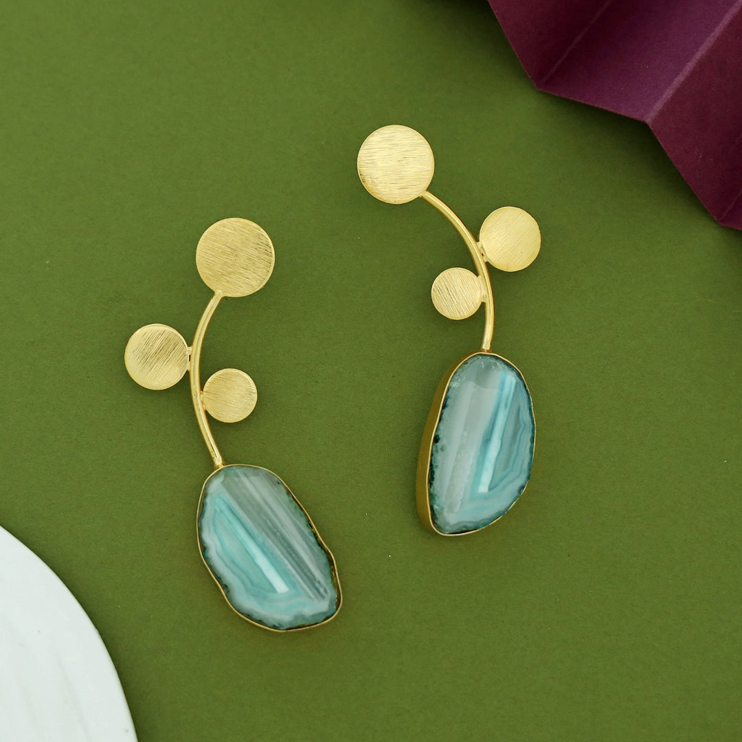 Ella Textured Circle Leaf Agate Earring