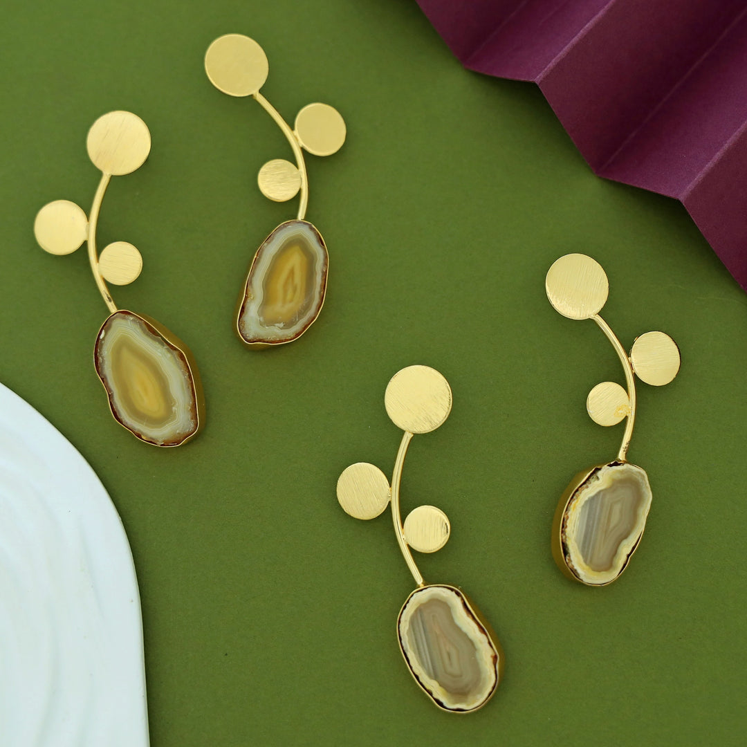 Ella Textured Circle Leaf Agate Earring