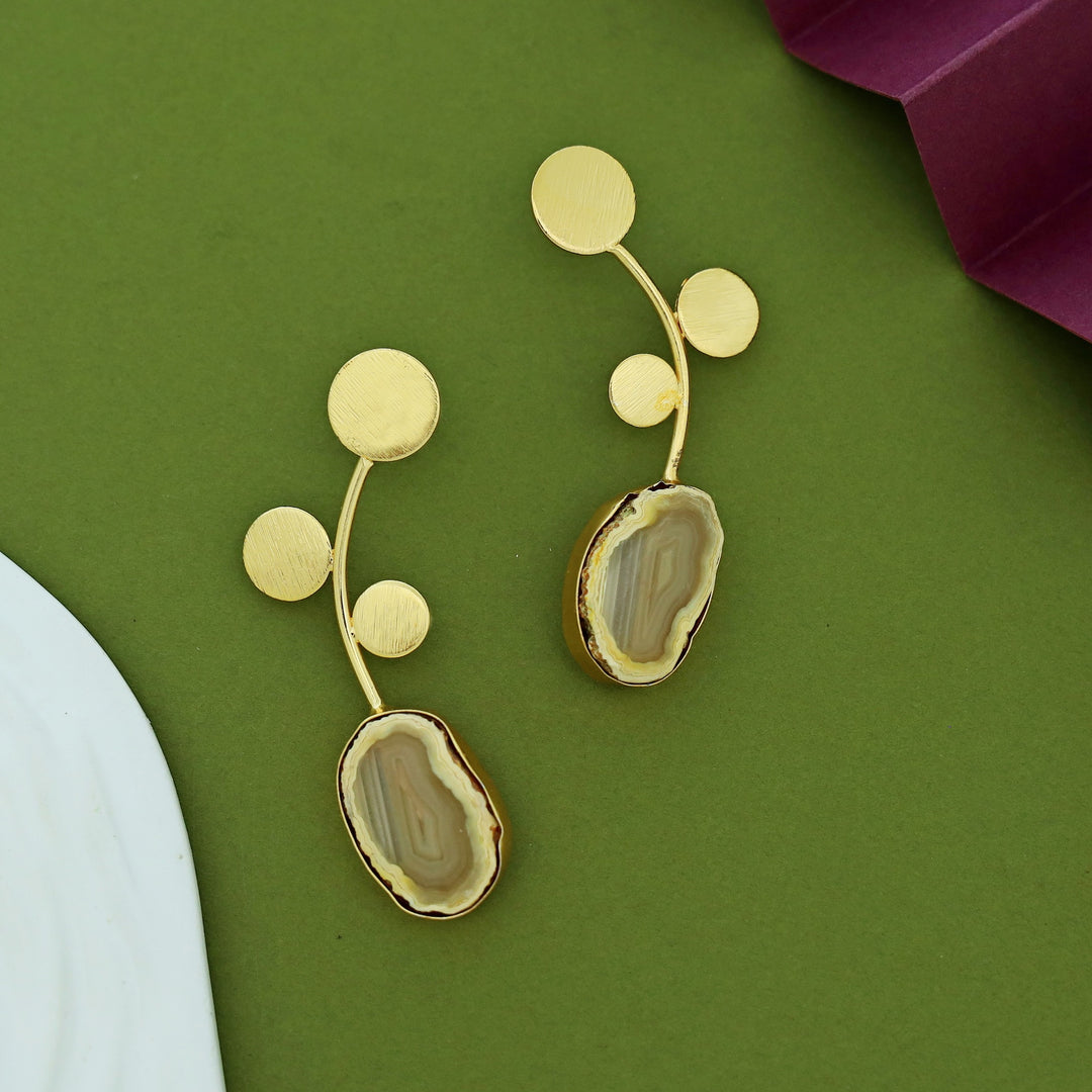 Ella Textured Circle Leaf Agate Earring