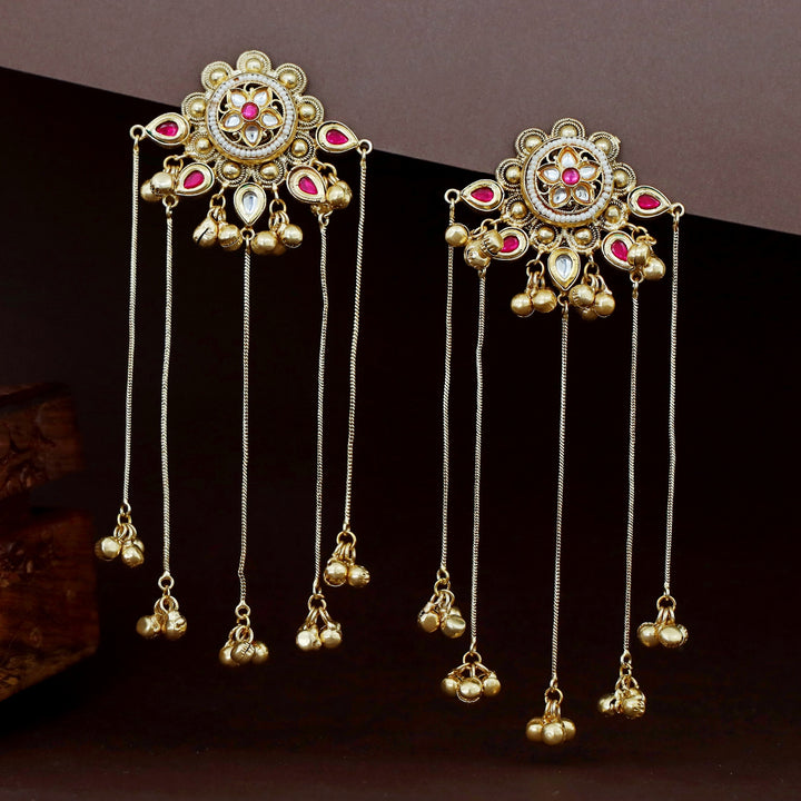 Shivali Flower Kundan Hanging Ghungroo Kashmiri Earring