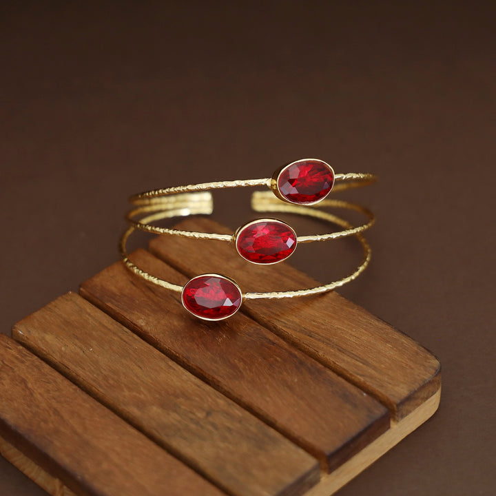 Golden 3 Layer Tri Oval Natural + Glossy Stone Bangle