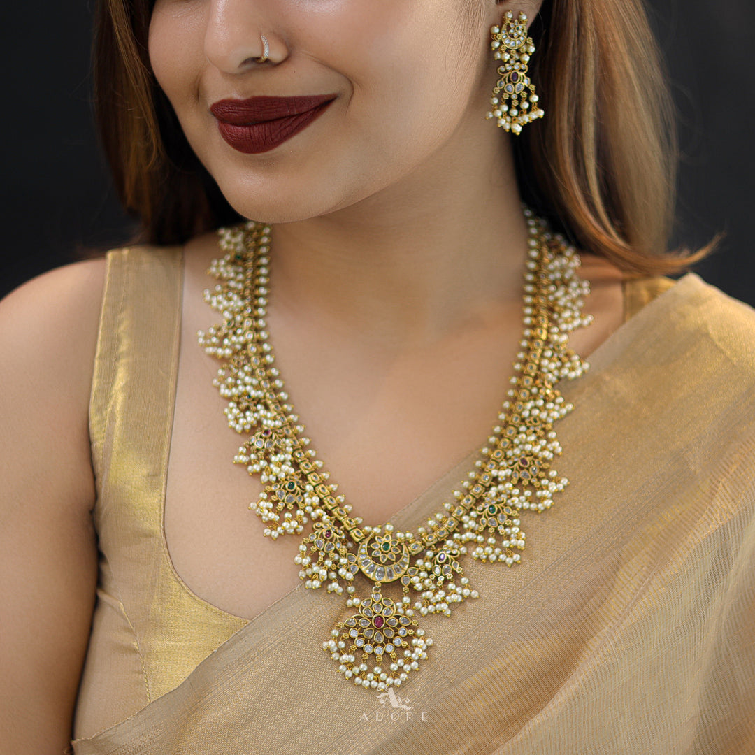 Harini Flowery Pearl Bridal Long Haram With Earring