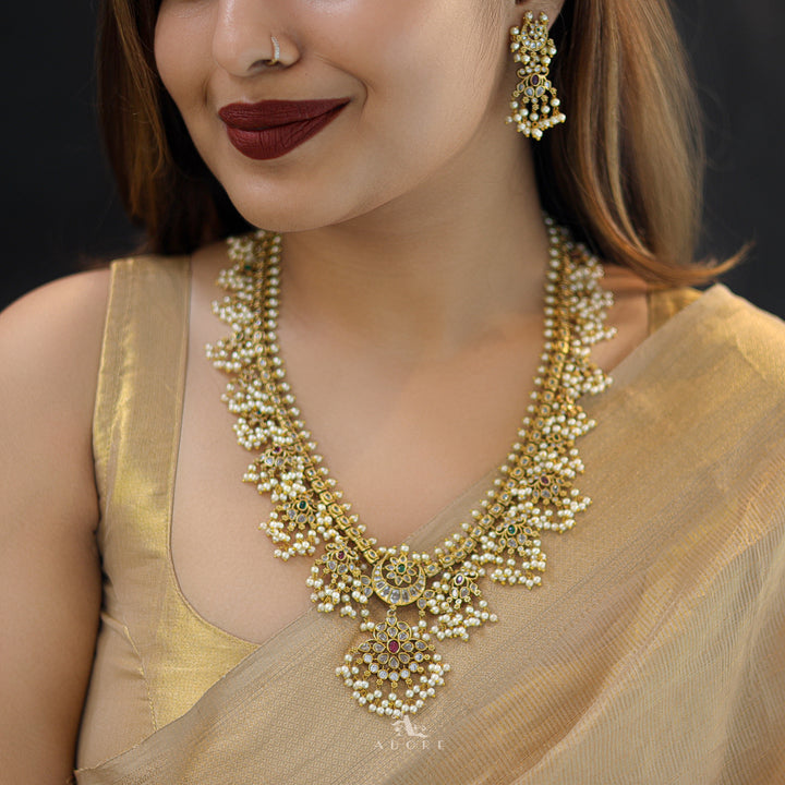 Harini Flowery Pearl Bridal Long Haram With Earring