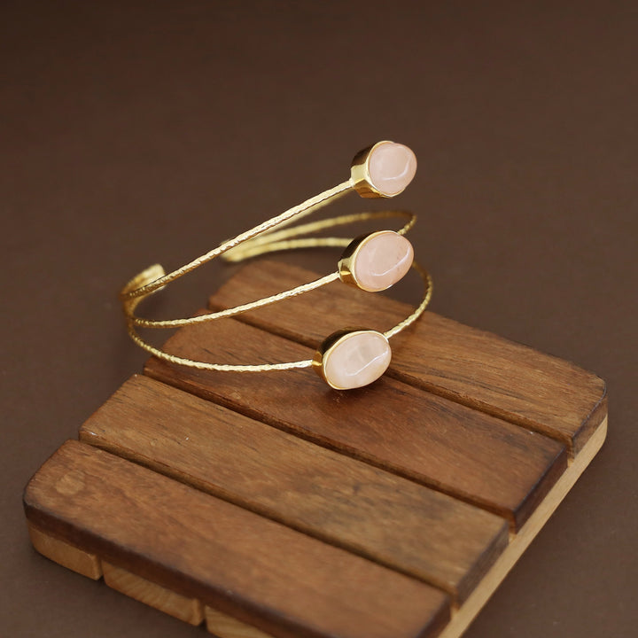 Golden 3 Layer Tri Oval Natural + Glossy Stone Bangle