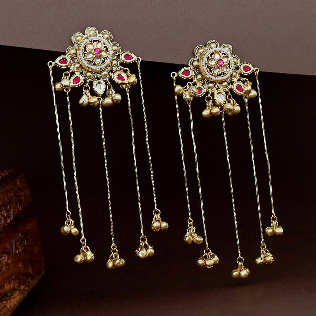 Shivali Flower Kundan Hanging Ghungroo Kashmiri Earring