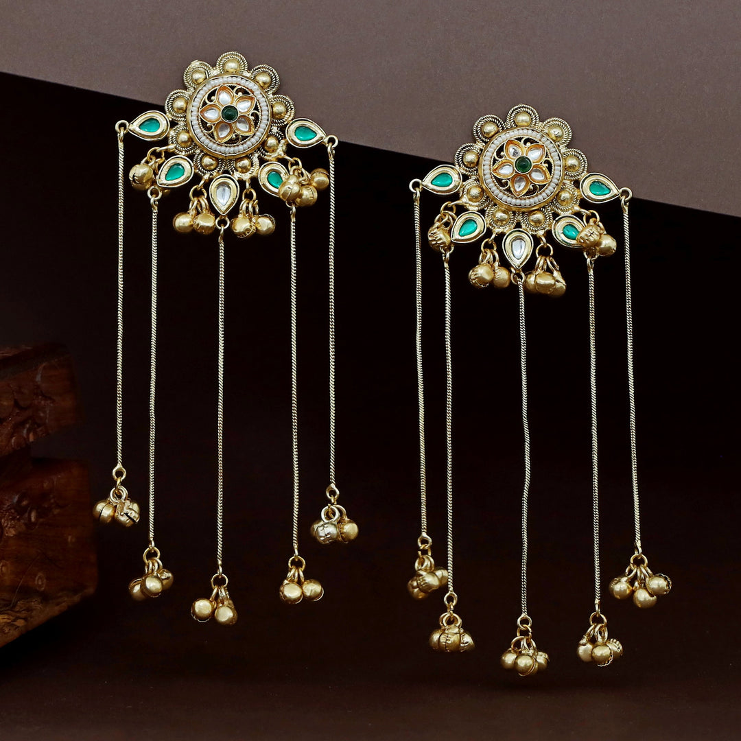 Shivali Flower Kundan Hanging Ghungroo Kashmiri Earring