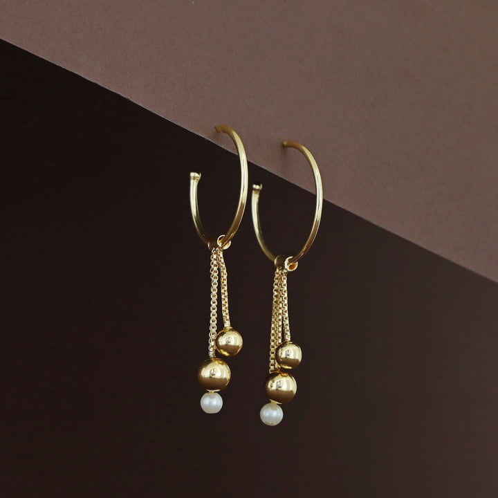 Vanshika Golden Ball Hoop Pearl Earring