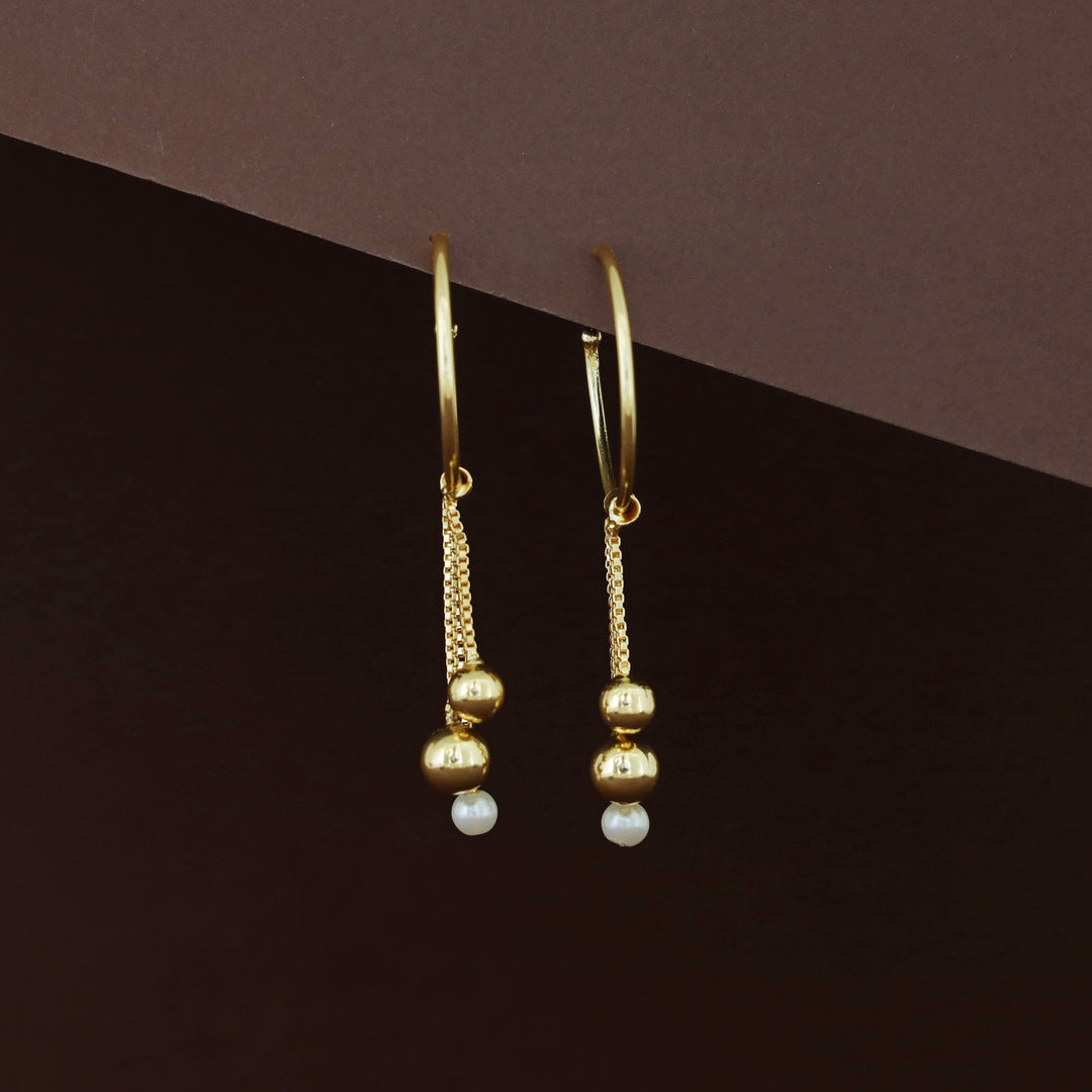 Vanshika Golden Ball Hoop Pearl Earring