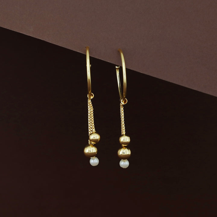 Vanshika Golden Ball Hoop Pearl Earring