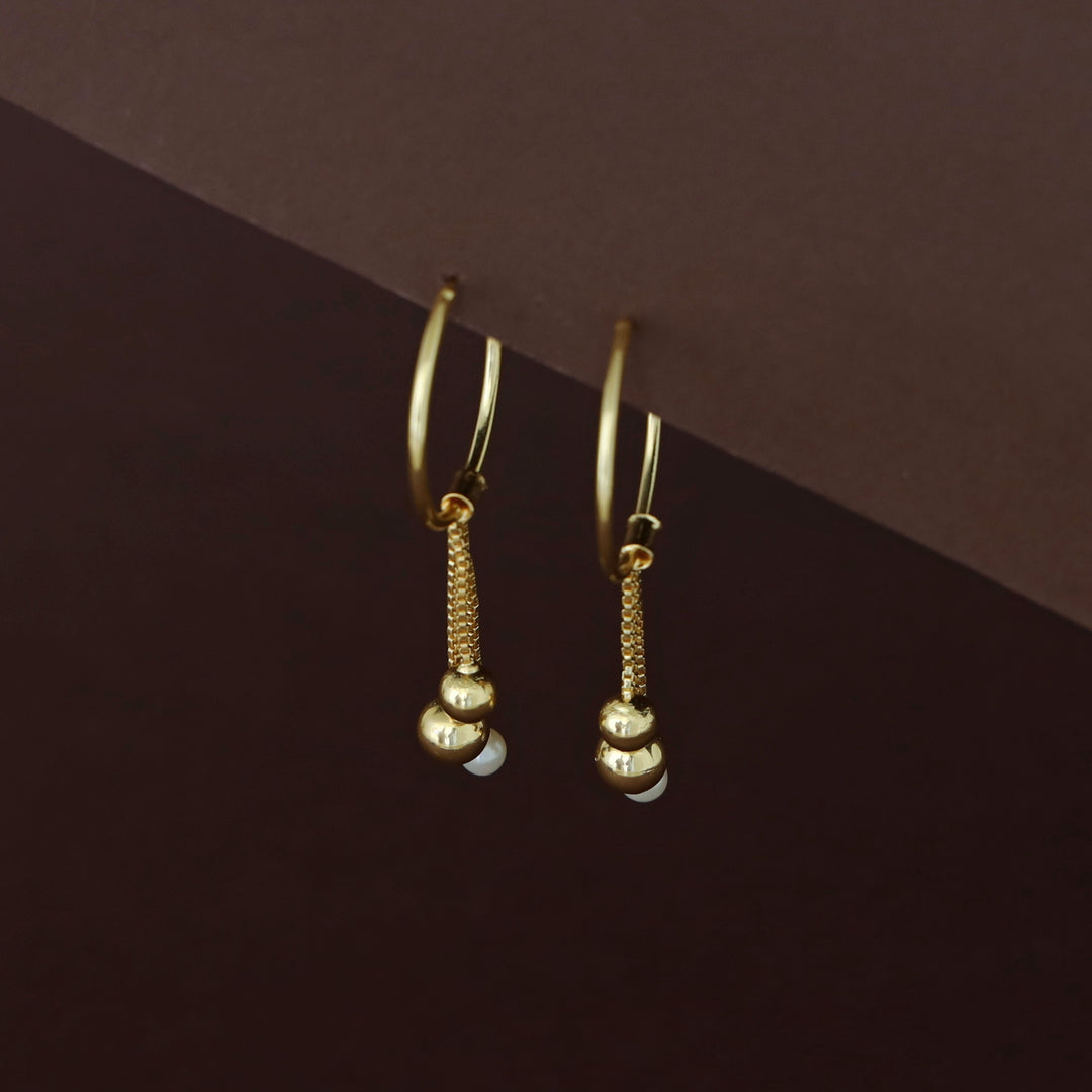 Vanshika Golden Ball Hoop Pearl Earring