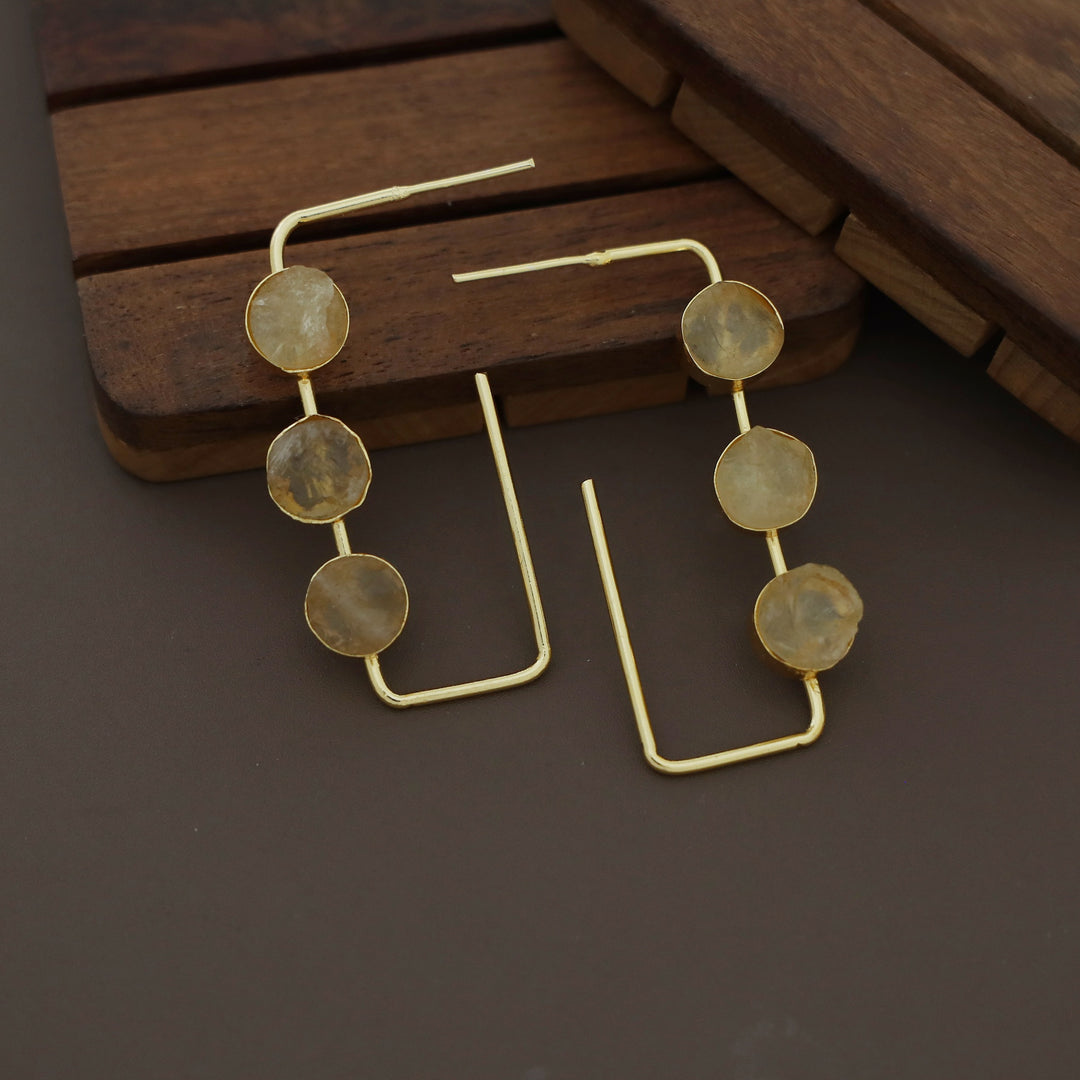 Alma Tri Raw Stone Rectangle Earring