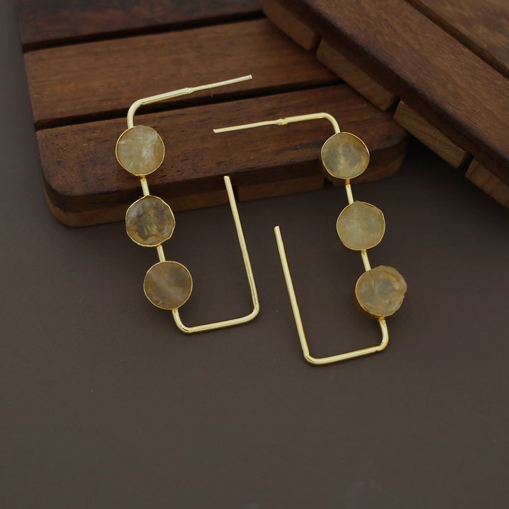 Alma Tri Raw Stone Rectangle Earring
