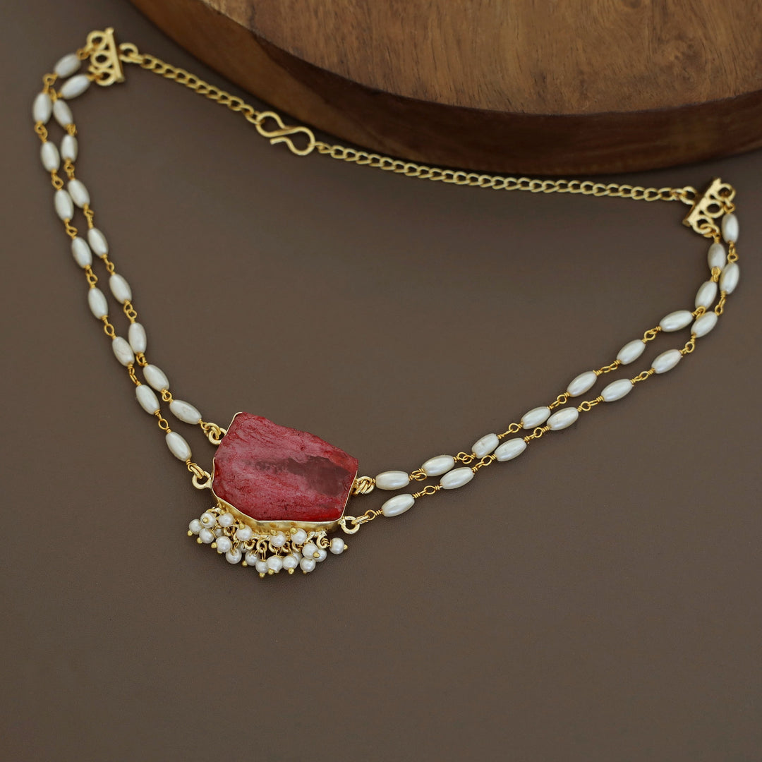 Rohi 2 Layer Cluster Pearl Dyed Stone Choker