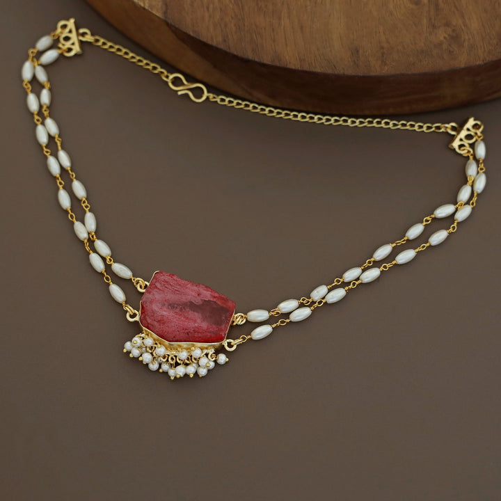 Rohi 2 Layer Cluster Pearl Dyed Stone Choker
