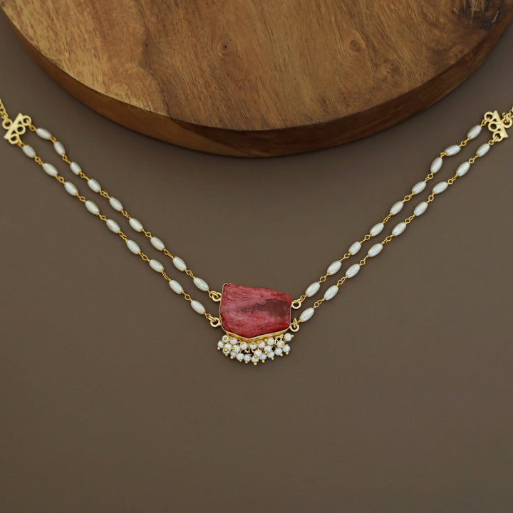 Rohi 2 Layer Cluster Pearl Dyed Stone Choker