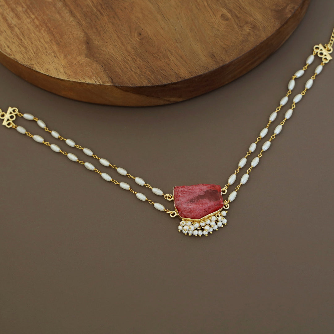 Rohi 2 Layer Cluster Pearl Dyed Stone Choker