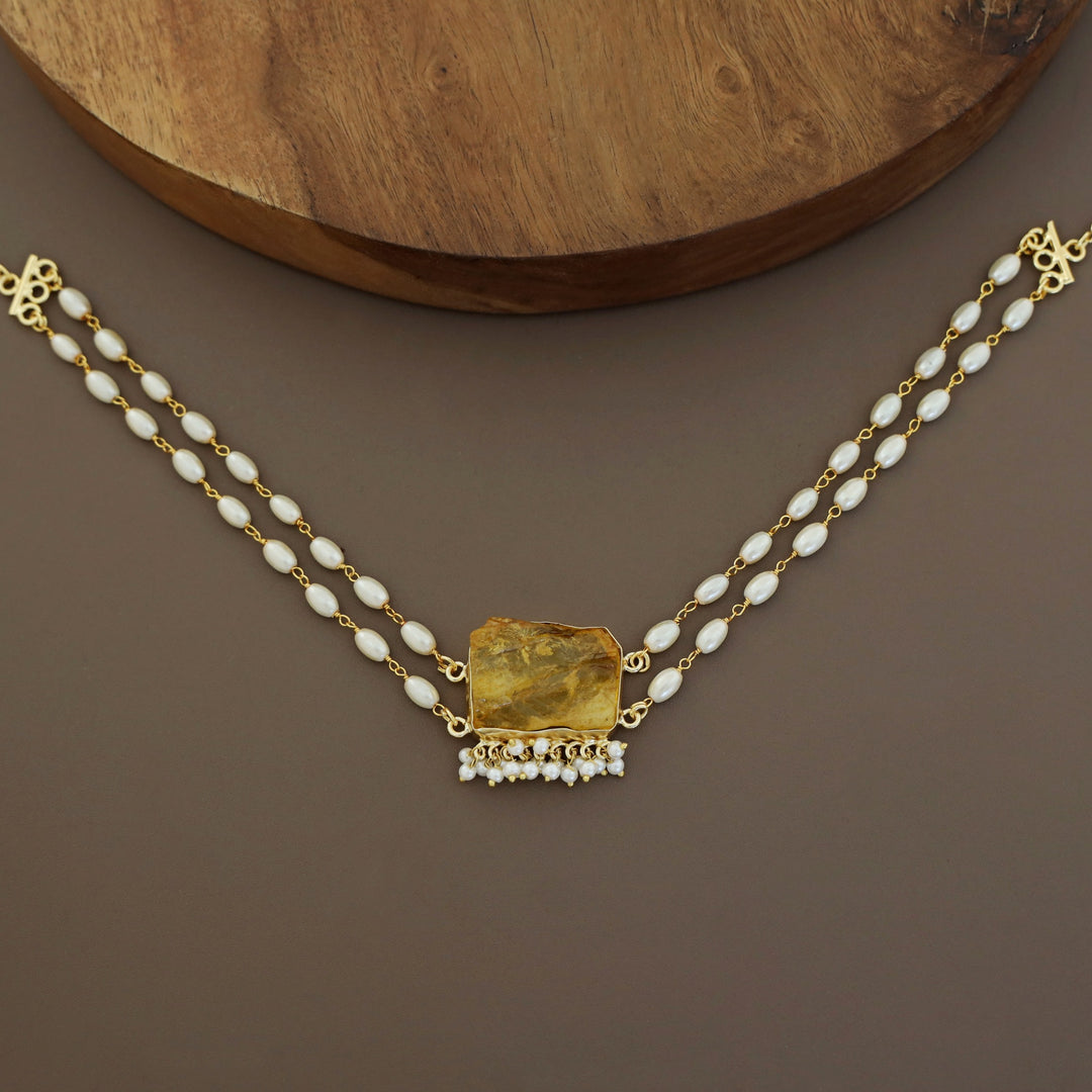 Rohi 2 Layer Cluster Pearl Dyed Stone Choker