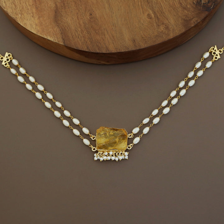 Rohi 2 Layer Cluster Pearl Dyed Stone Choker