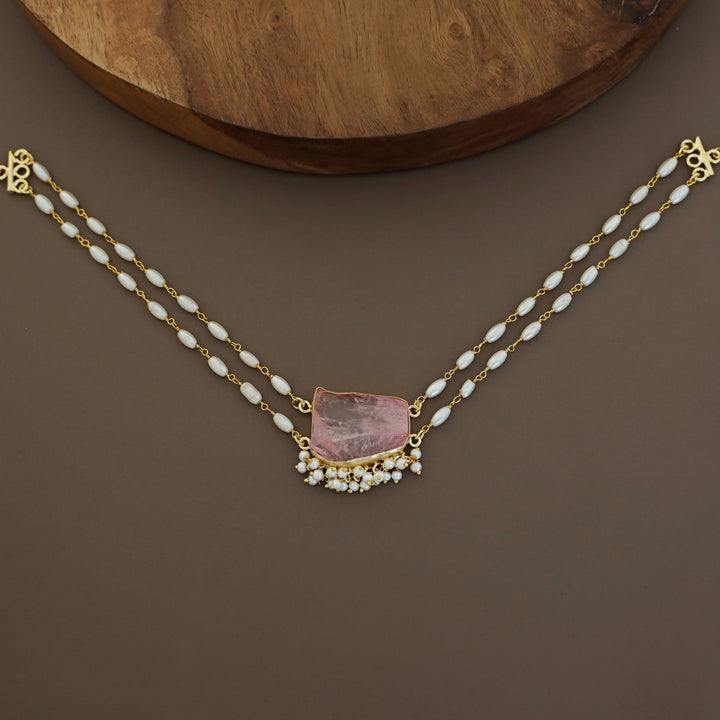 Rohi 2 Layer Cluster Pearl Dyed Stone Choker