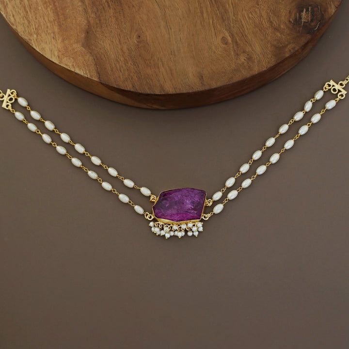 Rohi 2 Layer Cluster Pearl Dyed Stone Choker