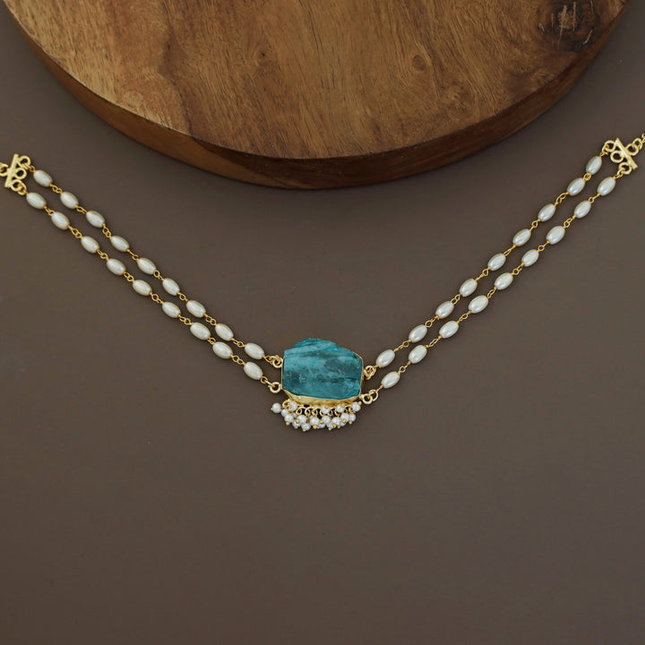 Rohi 2 Layer Cluster Pearl Dyed Stone Choker