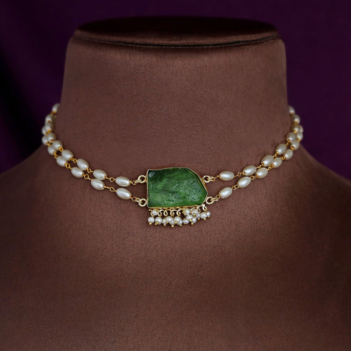 Rohi 2 Layer Cluster Pearl Dyed Stone Choker