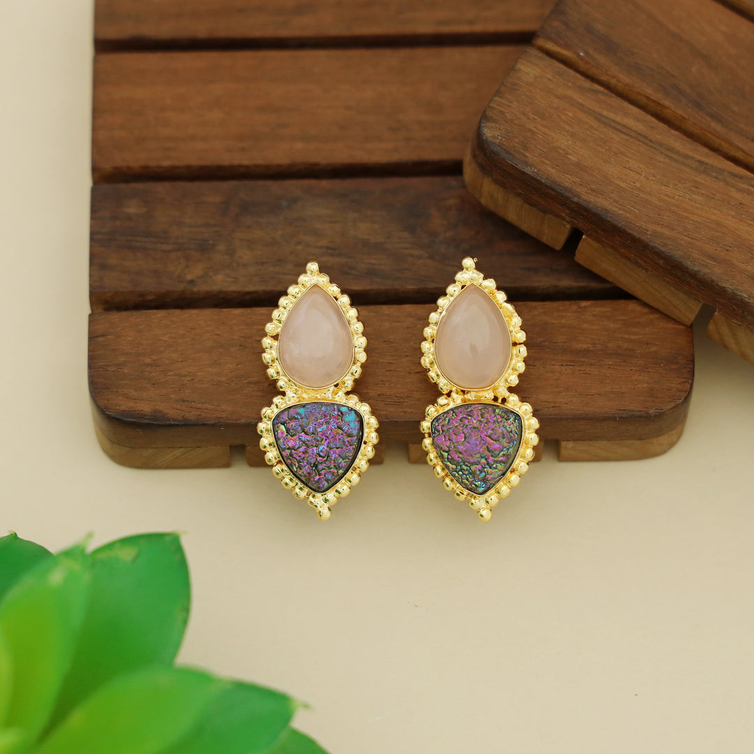 Natural Raindrop + Glitter Druzy Stone Earring