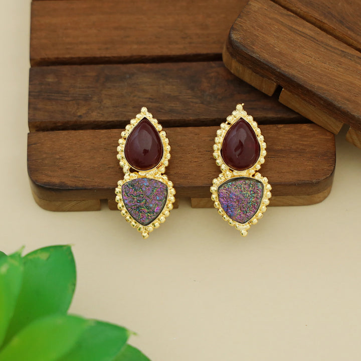Natural Raindrop + Glitter Druzy Stone Earring