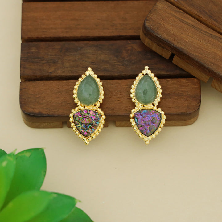 Natural Raindrop + Glitter Druzy Stone Earring