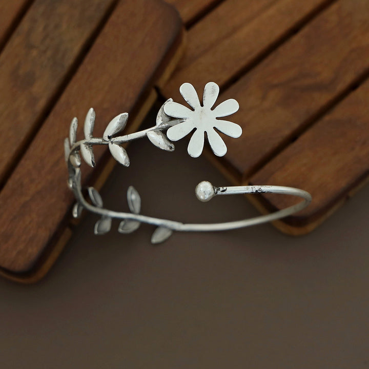 Silver Brass Floral Adjustable Bangle