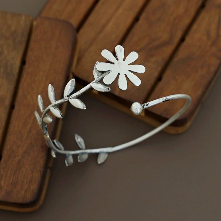 Silver Brass Floral Adjustable Bangle