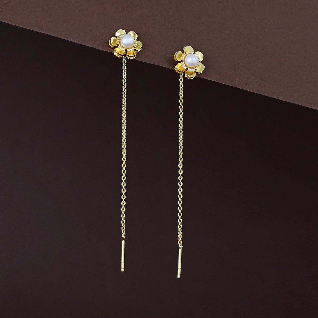 Golden Flower Pearl Needle And Thread Earring