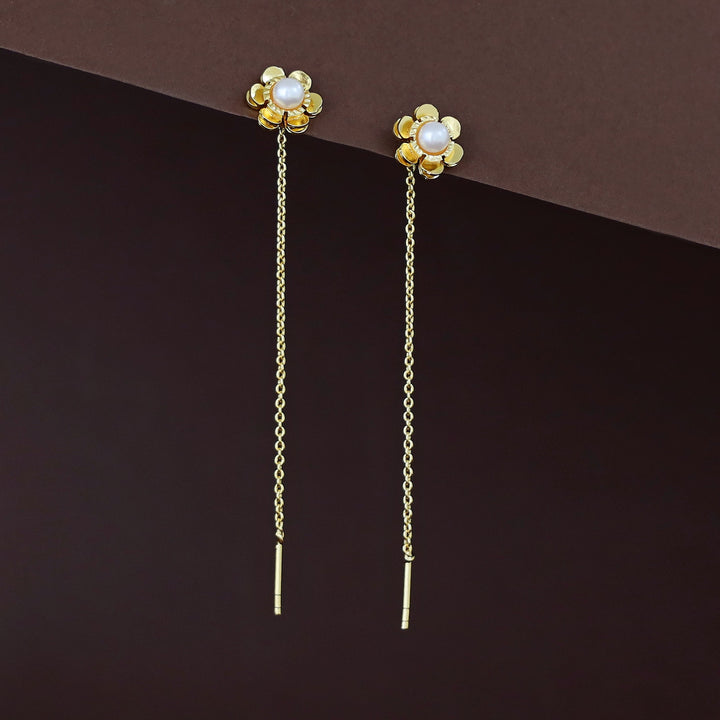 Golden Flower Pearl Needle And Thread Earring