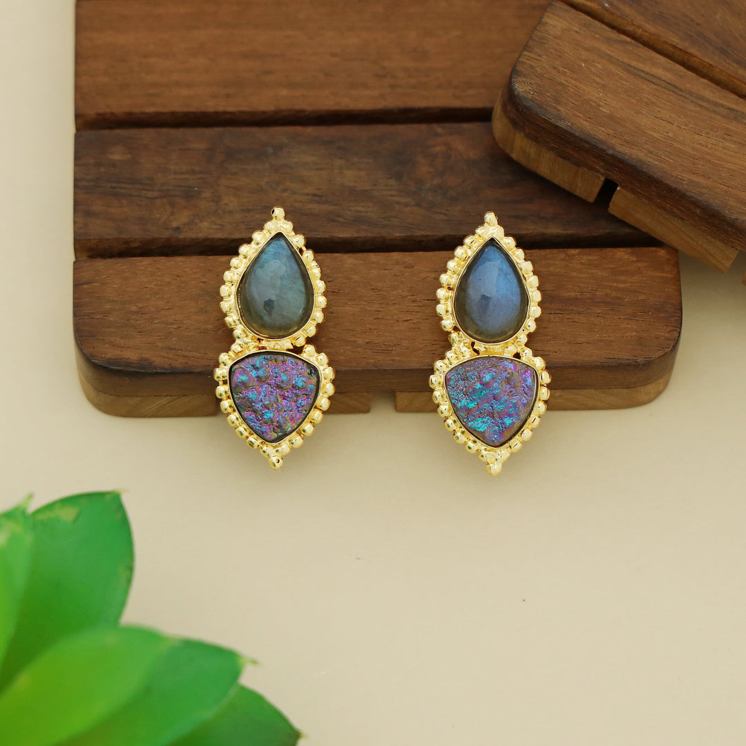 Natural Raindrop + Glitter Druzy Stone Earring