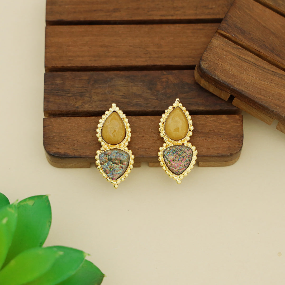 Natural Raindrop + Glitter Druzy Stone Earring