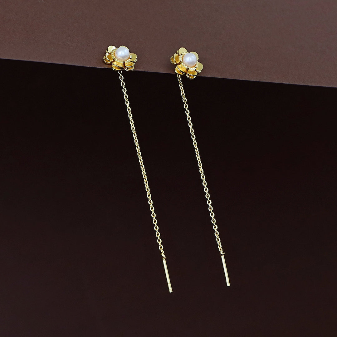 Golden Flower Pearl Needle And Thread Earring
