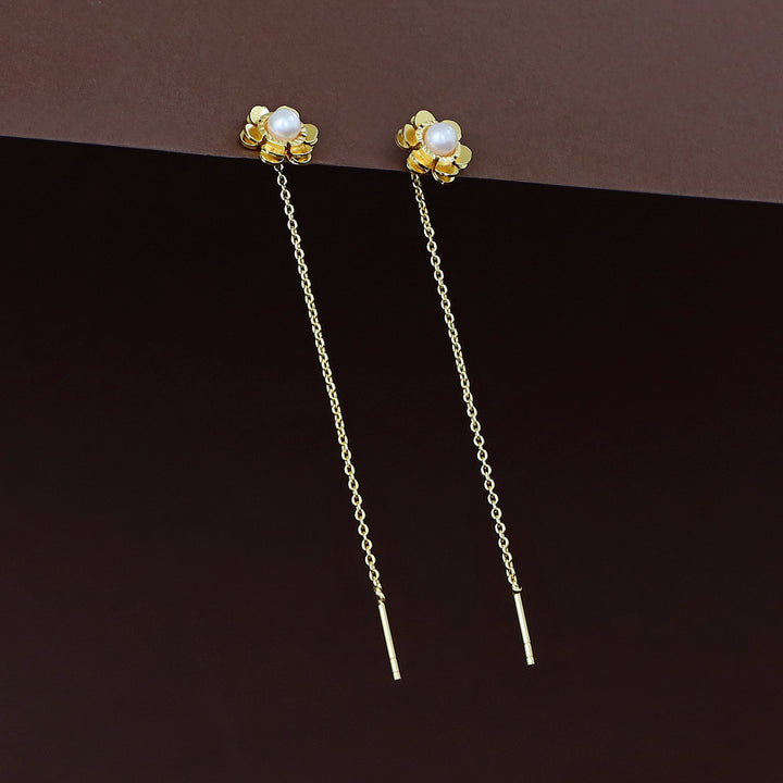 Golden Flower Pearl Needle And Thread Earring