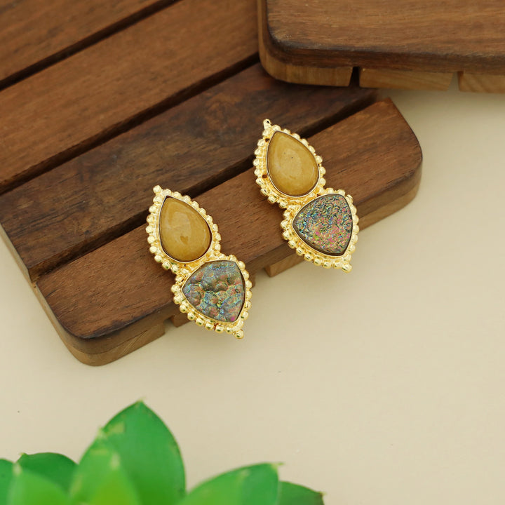 Natural Raindrop + Glitter Druzy Stone Earring