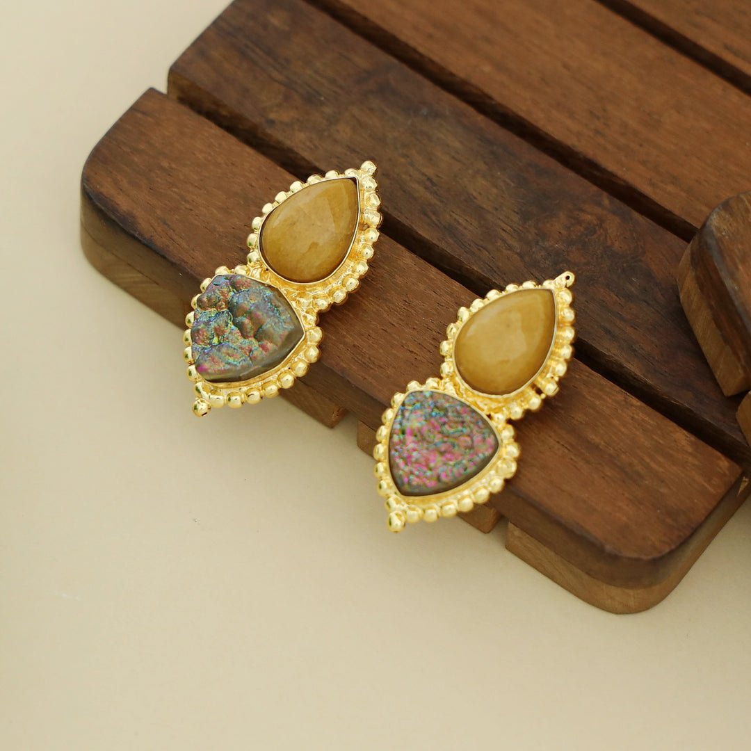 Natural Raindrop + Glitter Druzy Stone Earring