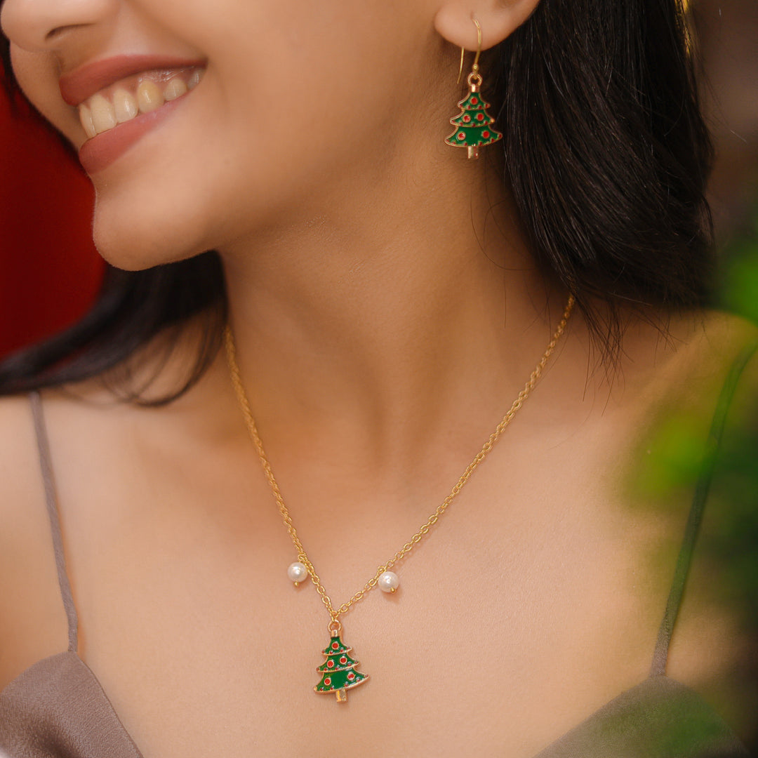 X'mas Charm Single Pendant + Pearl Neckpiece With Drop